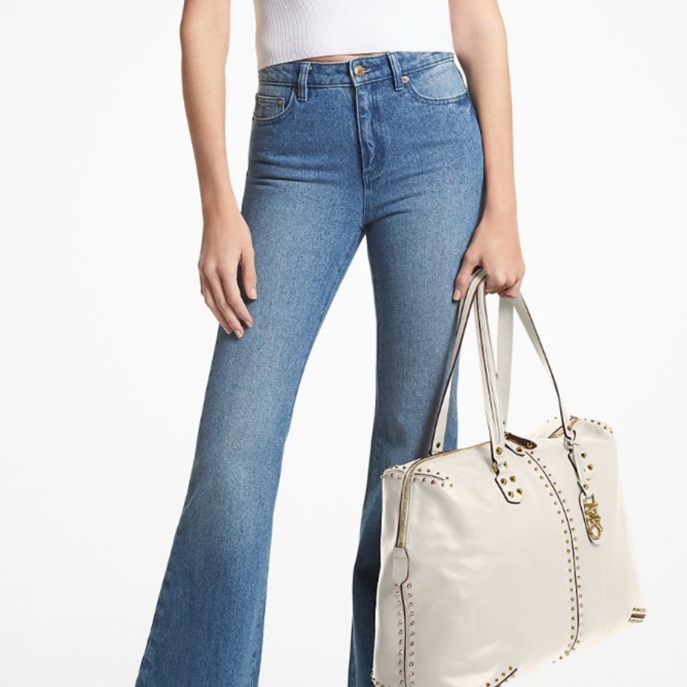 MICHAEL KORS Astor Extra-Large Gold Studded Leather Weekender
in off white NWOT